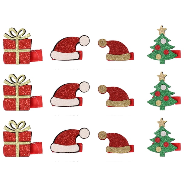 12 horquillas navideñas con forma de alce, Papá Noel, árbol de Navidad, horquillas para el pelo, bonitas piezas para el pelo para fiestas de Navidad, accesorios para el pelo para adultos y niños,