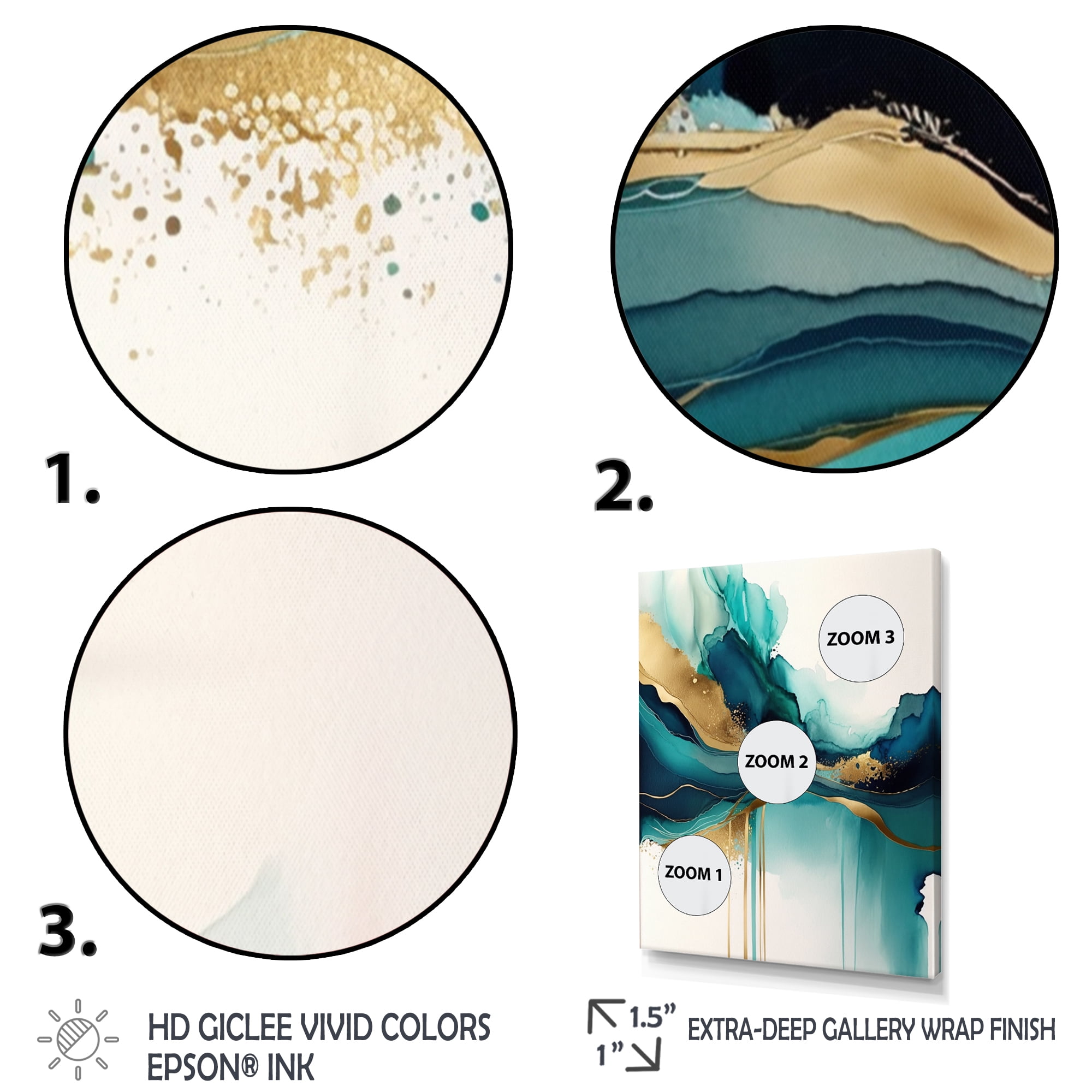 Designart Teal And Gold Abstract Expression II Canvas Wall Art