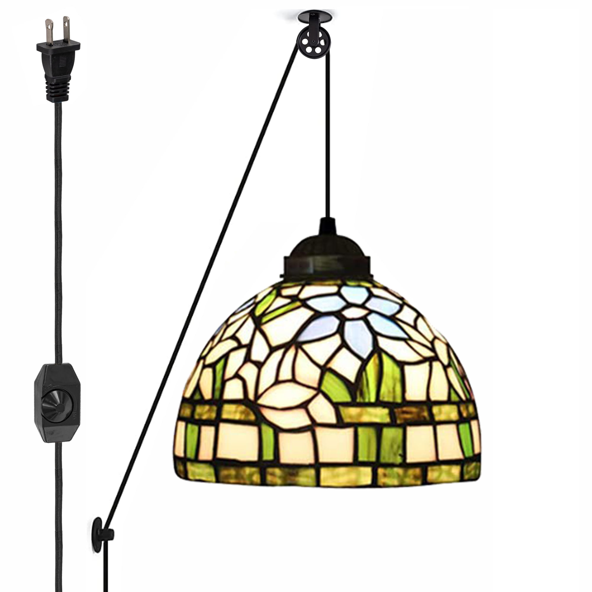 Kiven Plug in Pendant Light, Pulley Hanging Light with Yellow Glass ...