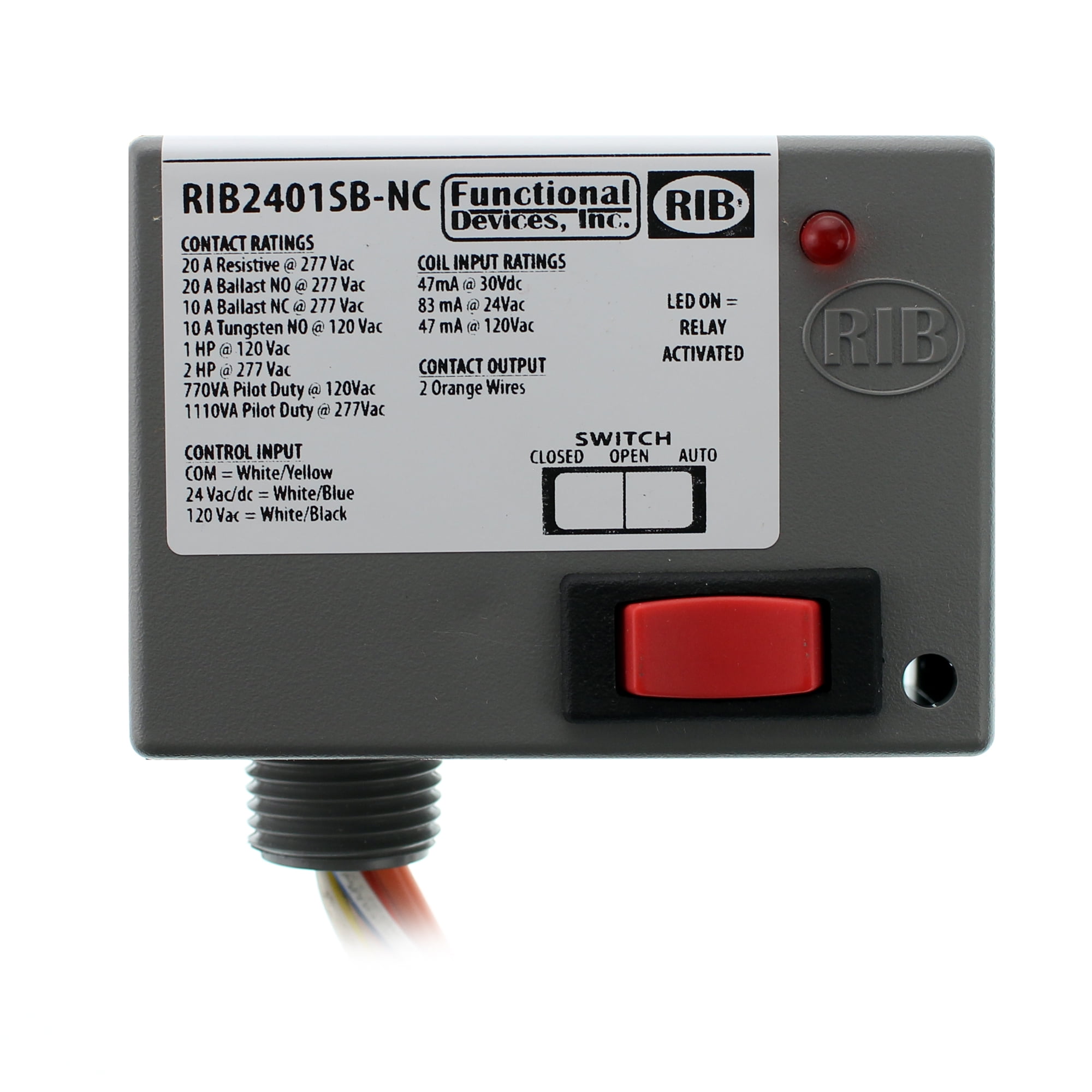 Functional Devices RIB2401SBNC Enclosed Relay SPSTNC RIBRELAY