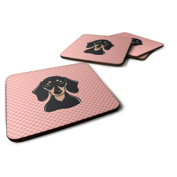 Carolines Treasures BB1215FC Checkerboard Pink Smooth Black and Tan Dachshund Foam Coaster Set of 4 3 1/2 x 3 1/2