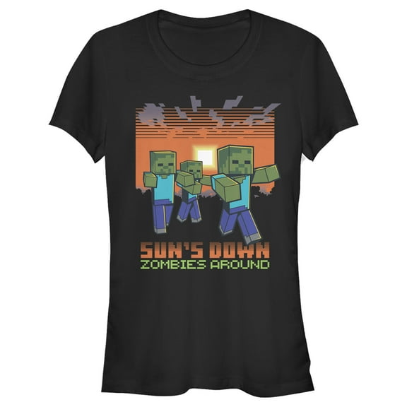 Junior's Minecraft Sun's Down Zombies Around  Graphic Tee Black X Large