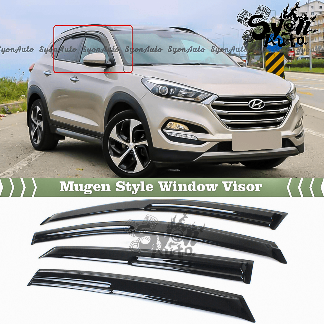 Fits 2016-2021 Hyundai Tucson 3D Wavy JDM Mugen Style Window Visor Rain Guard Vent