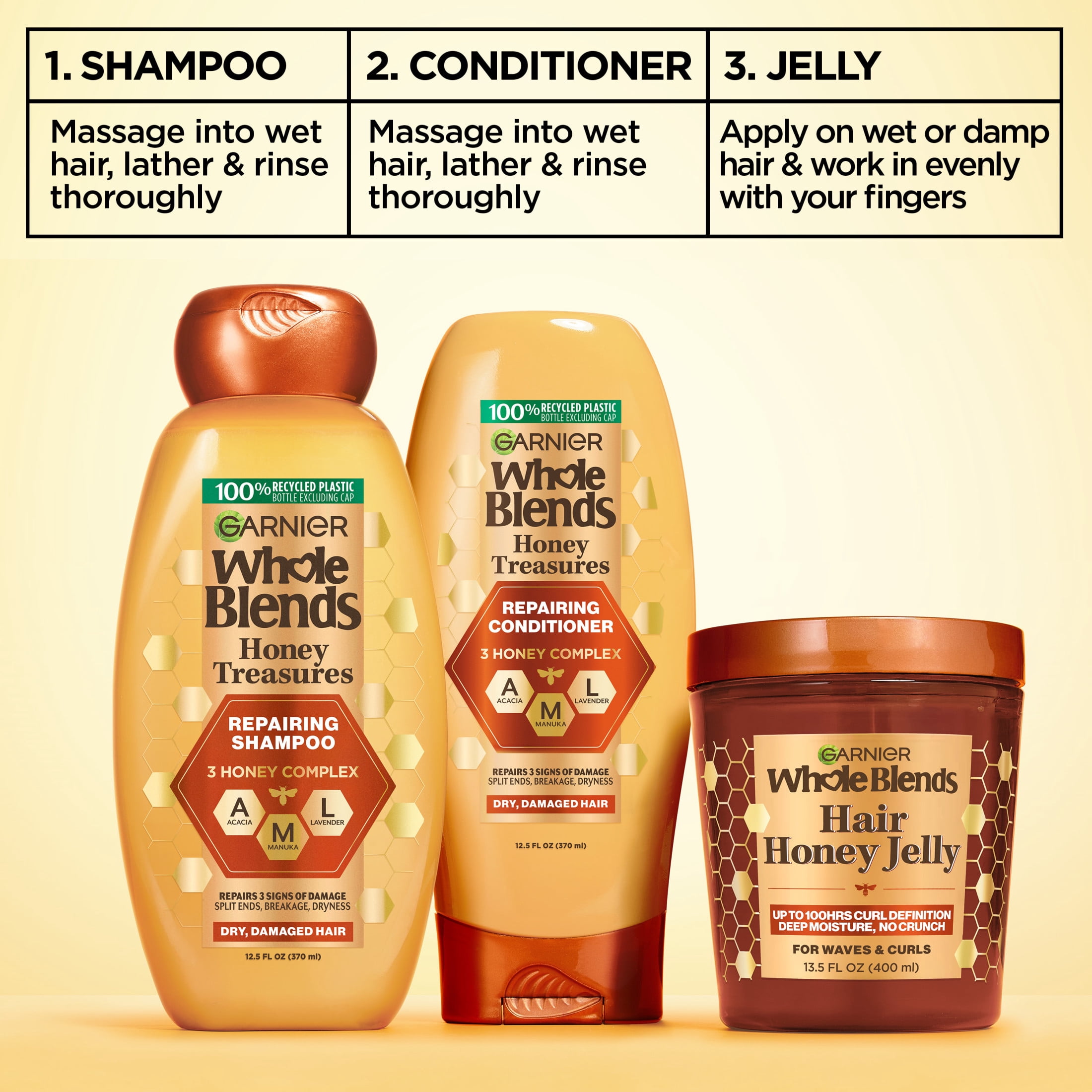 (6 pack) Garnier Whole Blends Deep Moisturizing Hair Styling Gel with Honey Jelly, Wavy Hair, 13.5 fl oz
