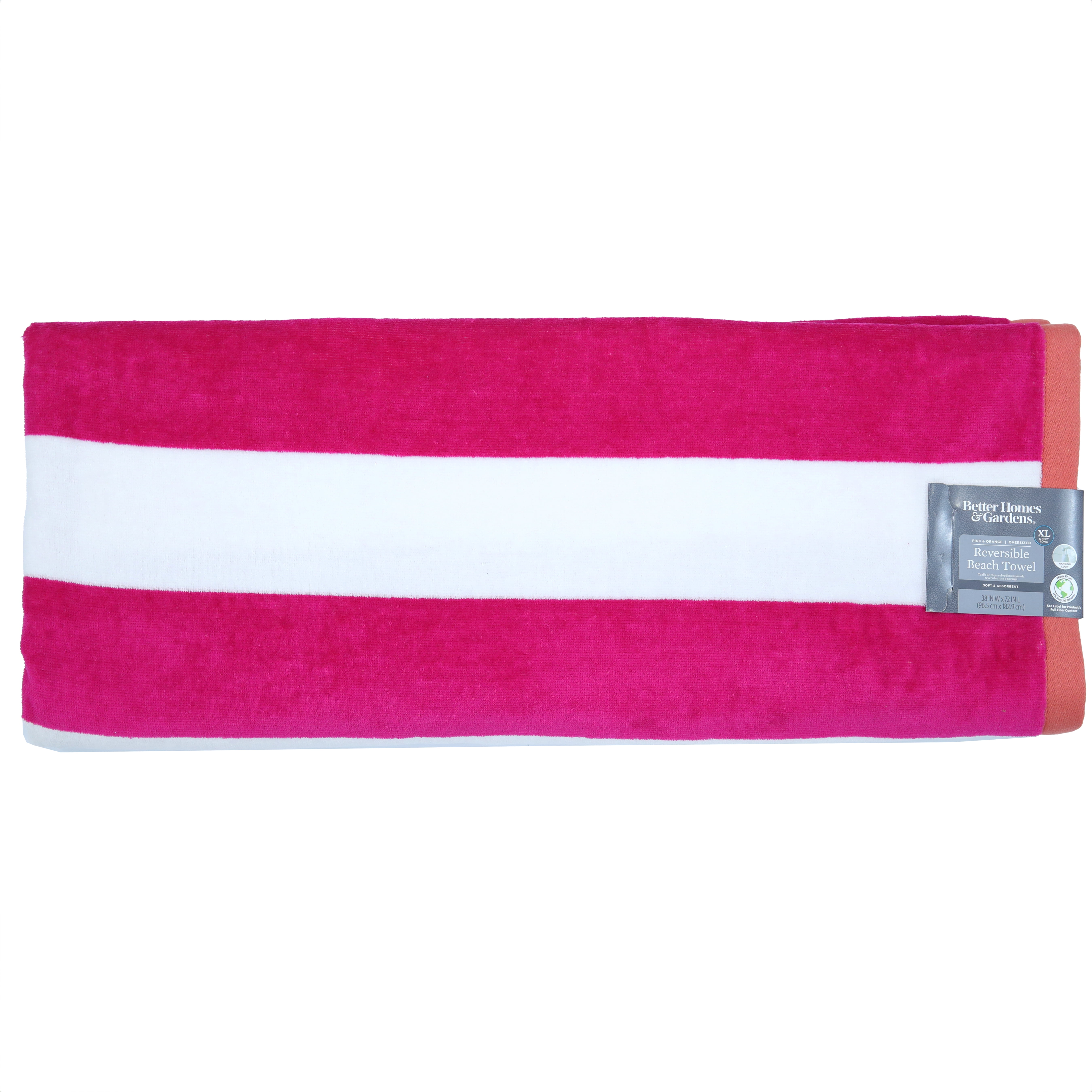 Better Homes & Gardens Oversized Reversible Cotton Blend Red & Orange Cabana Striped Beach Towel, 38” x 72"