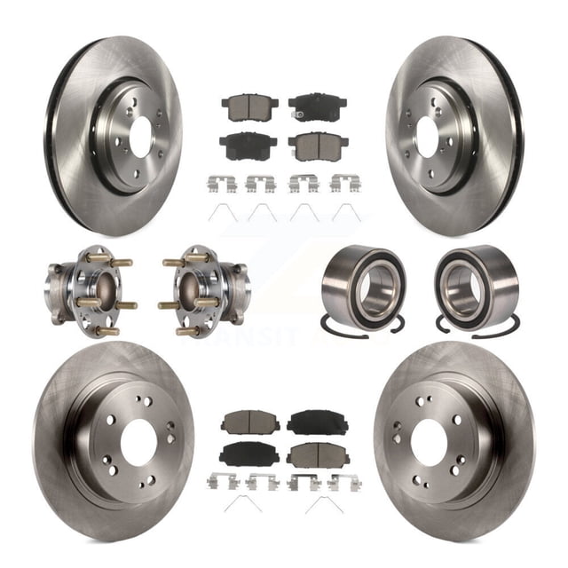 Transit Auto Front Rear Wheel Hub Bearings Assembly Disc Brake Rotors and Ceramic Pads Kit (10Pc) for Car Honda Accord - Left Right Side (Driver Passenger) KBB-123284