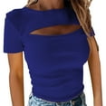 thumbnail image 2 of yoeyez Cutout Tops for Women Slim Fit Ribbed Blouses Summer Short Sleeve Shirts 2025 Fashion Solid Color T-Shirts, 2 of 4
