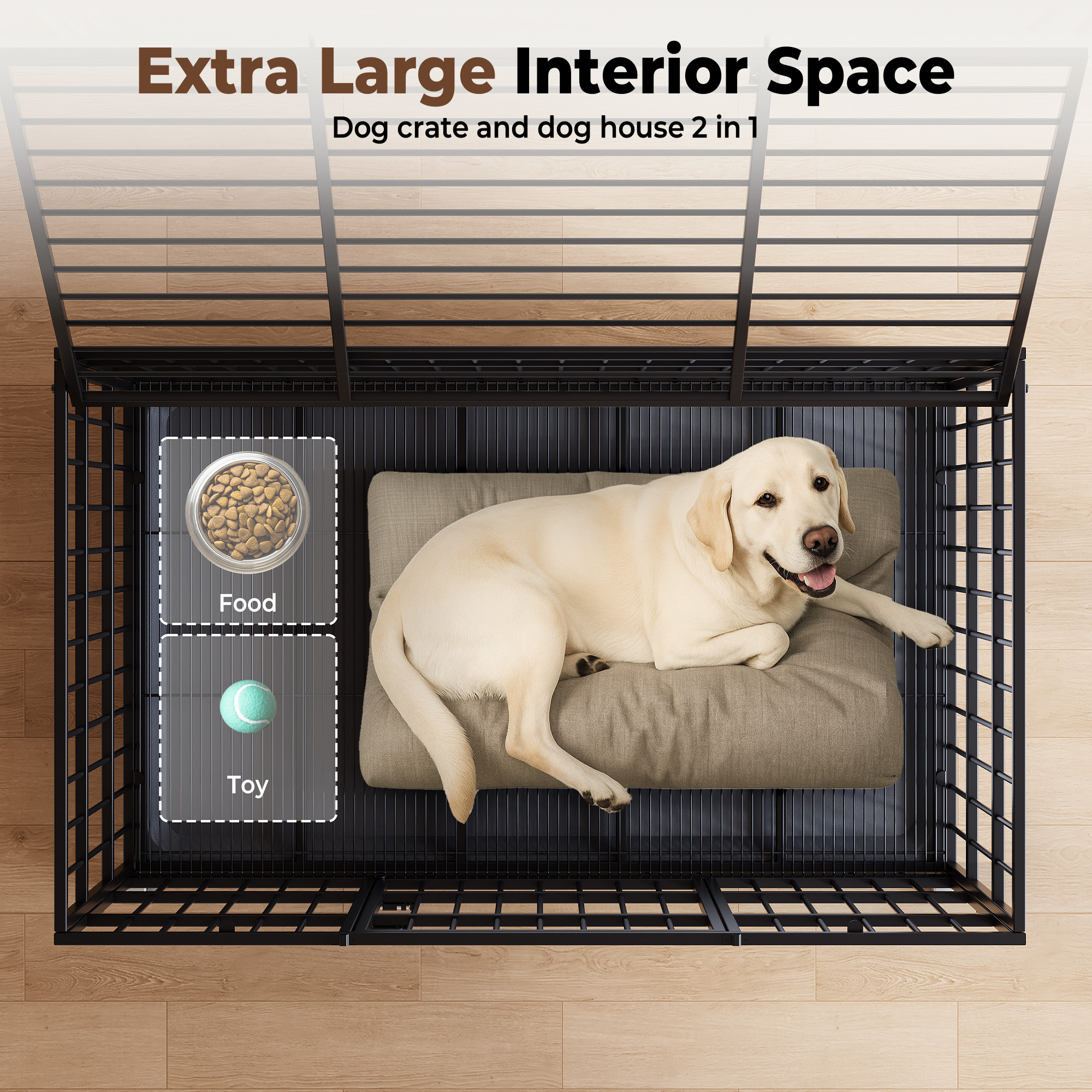 CAMMOO 48" Heavy Duty Dog Crate with Lockable Wheels photo 6