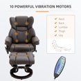 thumbnail image 4 of HOMCOM Massage Recliner Chair with Ottoman Footrest, 10 Vibration Points, 360° Swivel Reclining Chair, Faux Leather Living Room Chair with Side Pocket and Remote Control, Brown, 4 of 10