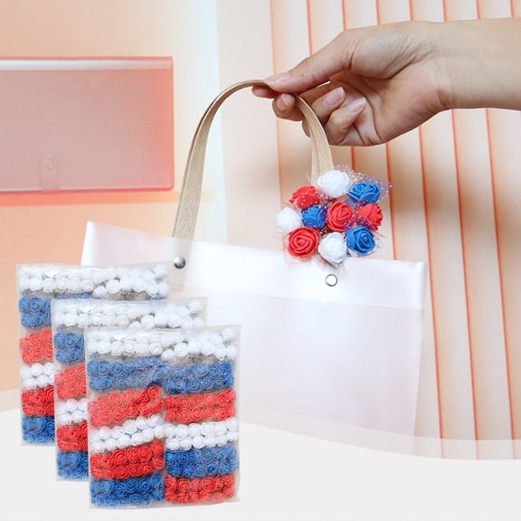 Zhourta 4th of July Mini Rose 432PCS 0.8Inch DIY Craft Kit Red White Blue Patriotic Decor Creative Handmade Independence Day Party Favor Table Centerpiece