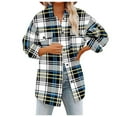 thumbnail image 2 of kakina CMSX Womens Coats, Shacket Jacket Women Plaid Color Block Jacket Buttons Down Collar Plaid Shirts Loose Plus Size Flannel Jacket Blue, L, 2 of 6