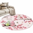 thumbnail image 2 of Round Area Rug 3ft, Easter Gnome Eggs Rabbit Non-Shedding Washable Area Rug, Butterfly Cherry Tree Branch on Pink Non Slip Low-Profile Circle Rugs for Living Room, Bedroom Dining Room, 2 of 9