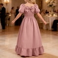 thumbnail image 5 of VNKIDY Girls Kids Solid Color Puff Sleeve Maxi Dress Square Neck Ruched Waist Ruffled Hem Flowy Party Dress For Wedding Special Events Fashionable Dress, 5 of 9