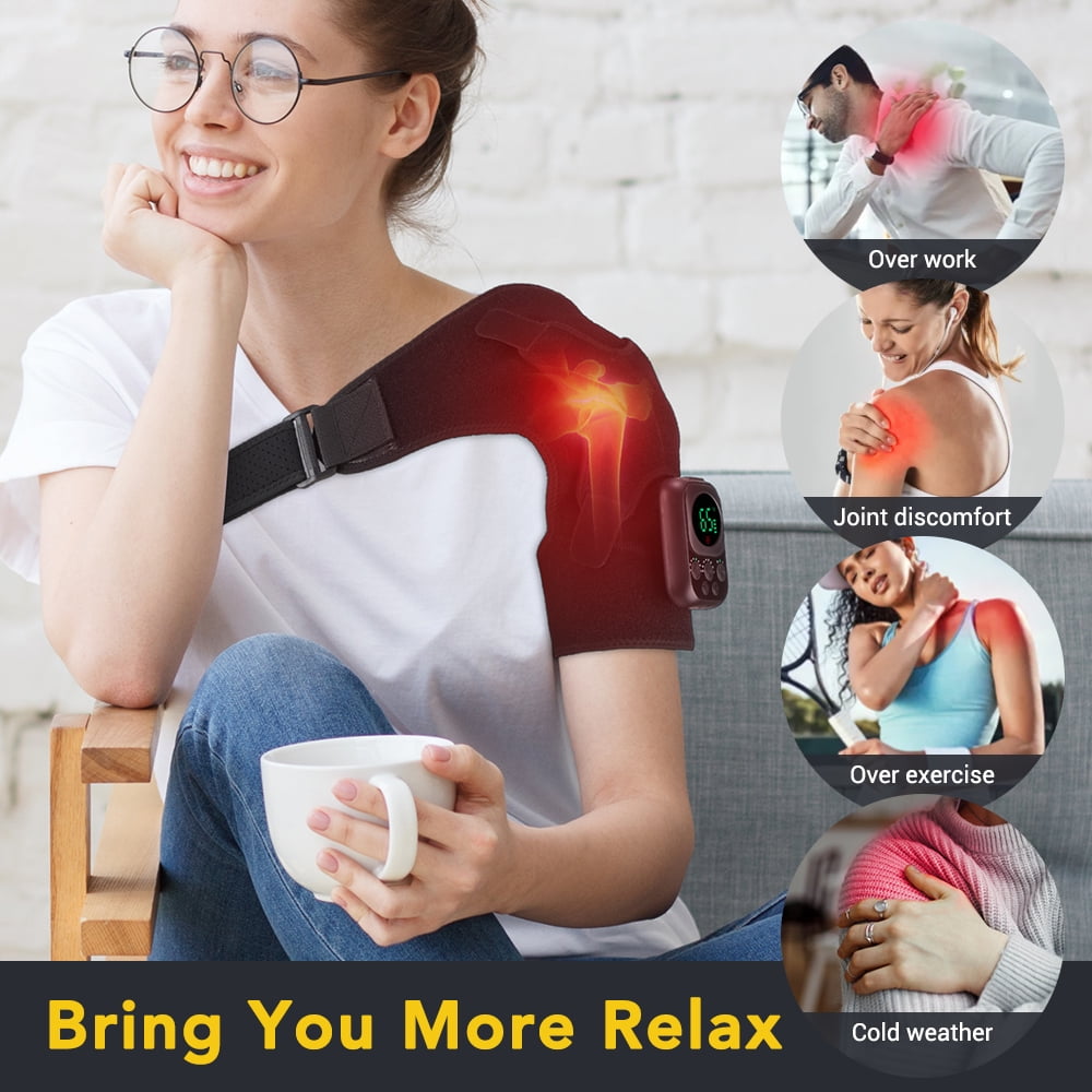 Flaremore Heated Shoulder Brace Wrap,Electric Shoulder Heating Pad with App Remote Control,5000mAh Rechargeable Cordless Shoulder Massager with 3 Adjustable Vibrations and Heating Modes for Relax