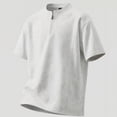 thumbnail image 2 of FRSASU Men's Quarter Zip Athletic Shirt Loose Fit Breathable Workout Top Casual Short Sleeve Performance Training Tee Gray, 2 of 5