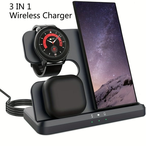 3-in-1 Wireless Charging Station for Samsung Galaxy S24/S23/S22/Note, Z Fold 6/5/4/3, Watch 6/5/4 Classic, Buds 2 Pro/Pro, Portable Travel Charger