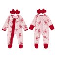 thumbnail image 2 of RUINIXCW Newborn Baby Girl Christmas Outfit Infant Girls Fall Winter Clothes Xmas Footed Romper Bow Print Long Sleeve Zip Up Footie Jumpsuit Headband, 2 of 9