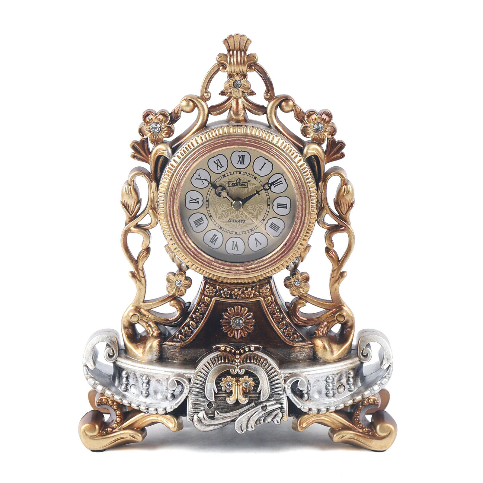 Hikarigumi 11" Bronze+Silver Quartz Movement European Desk Clock