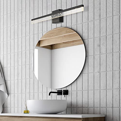 JONATHAN Y JYL7129A Ingres 30" 1-Light Modern Contemporary 360-Degree Rotatable Iron/Seeded Acrylic Integrated LED Vanity Light Industrial, Minimalist, French Country Mirror Cabine