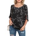 thumbnail image 4 of Qarigey Camisa de mujer Estampado de media manga Top Camisa de mujer Estampado de medio cuello Blusa informal Prendas para la parte del cuerpo hoja negra negra L, 4 of 5