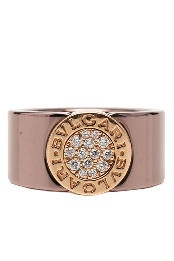 Pre-Owned BVLGARI Pave Ring, Size #51, 18KPG Pink Gold Metal Diamond Ring for Women
