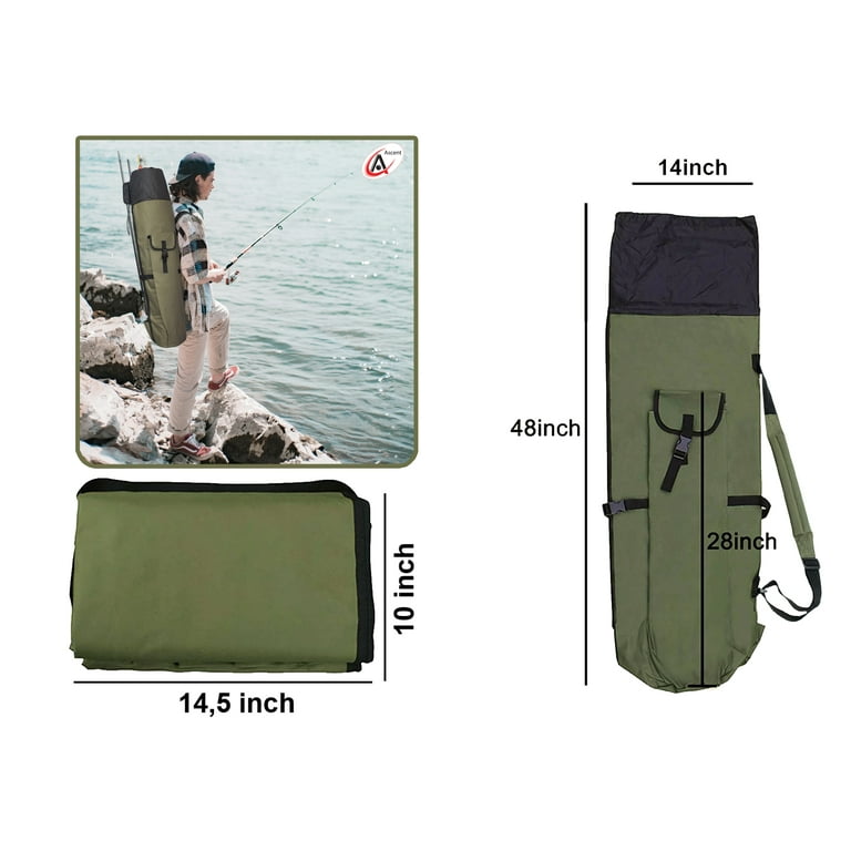 Durable Canvas Fishing Rod & Reel Organizer Bag Travel Carry Case Bag-  Holds 5 Poles & Tackle