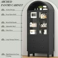 thumbnail image 3 of Arched Pantry Cabinet, 71" Tall Freestanding Food Storage Cabinet with 2 Large Drawers & Glass Doors and Adjustable Shelves, Farmhouse Wood Kitchen Pantry, Versatile Cupboard for Dining Room, Black, 3 of 7
