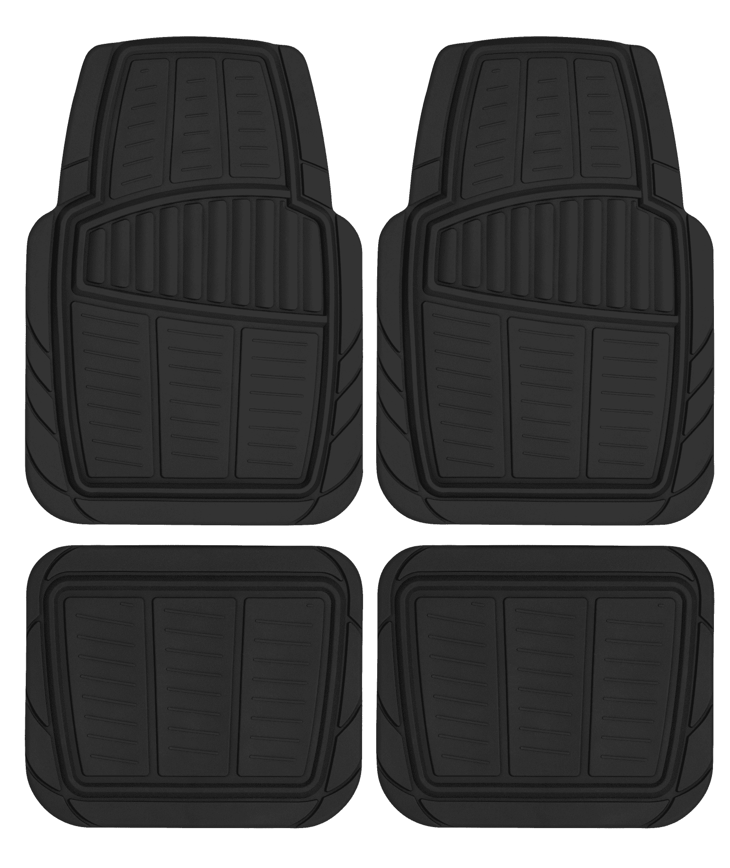 Auto Drive 4PC Rubber Floor Mats Toll Black - Universal Fit