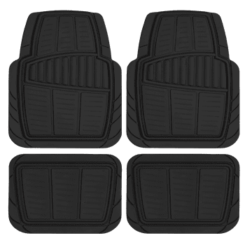 Auto Drive 4PC Rubber Floor Mats Toll Black - Universal Fit