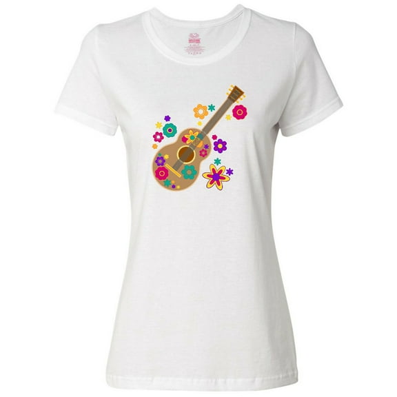 Inktastic Acoustic Guitar with Colorful Flowers Women's T-Shirt
