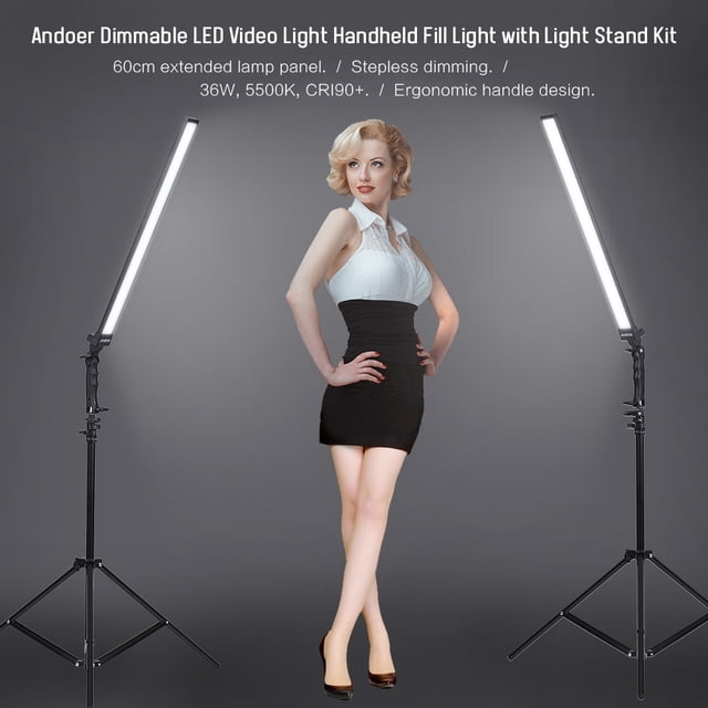 Kit de 2 barras LED Andoer para fotografía - 36W, luz suave ajustable 5500K, incluye 2 soportes y bolsa (CRI90+, voltaje 100-240V)