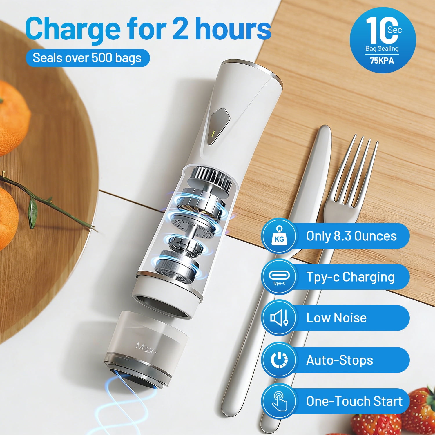 Vacuum Sealer for Food,Compact Handheld Vacuum Sealer Machine with 30 Reusable Bags,Powerful Portable Food Seal Meal Saver for Kitchen Travel