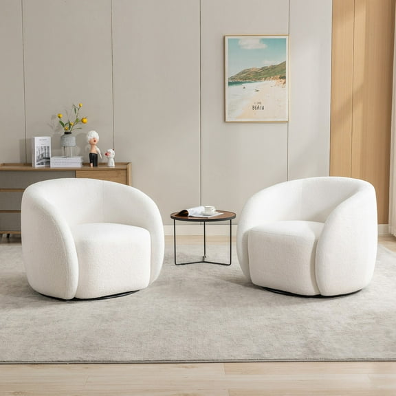 SEYNAR Modern Velvet 360 Degree Swivel Accent Armchair Set of 2,Upholstered Round Barrel Side Chair for Living Room