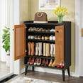 thumbnail image 5 of Tribesigns Shoe Cabinet, Natural Handmade Rattan Shoe Rack Organizer, 6 Tiers 24-30 Pairs Heavy Duty Shoe Storage Cabinet with Doors for Entryway, Black & Orange, 5 of 6