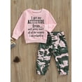 thumbnail image 3 of Toddler Baby Girls Fall Clothes Letter Print Long Sleeve Sweatshirt and Stretch Camouflage Pants Set 2 Piece Outfit， 1-6T, 3 of 10