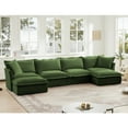 thumbnail image 3 of Cloud Couch Sectional, U-Shape 4-Seater Sofa with Deep Seats & French Edges, Green Living Room Couch with Big Pillows, Soft Chenille Fabric, Comfy Wide Sofa for Apartment, 3 of 15