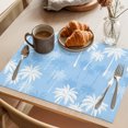 thumbnail image 3 of Tropical Palm Tree Placemats Set of 4 Blue White Plants Coastal Botanical Leaf Place Mats Indoor Wipeable Table Mats Washable Cloth Dining Table Placemats for Kitchen Holiday Party Decor 13x19 Inch, 3 of 9