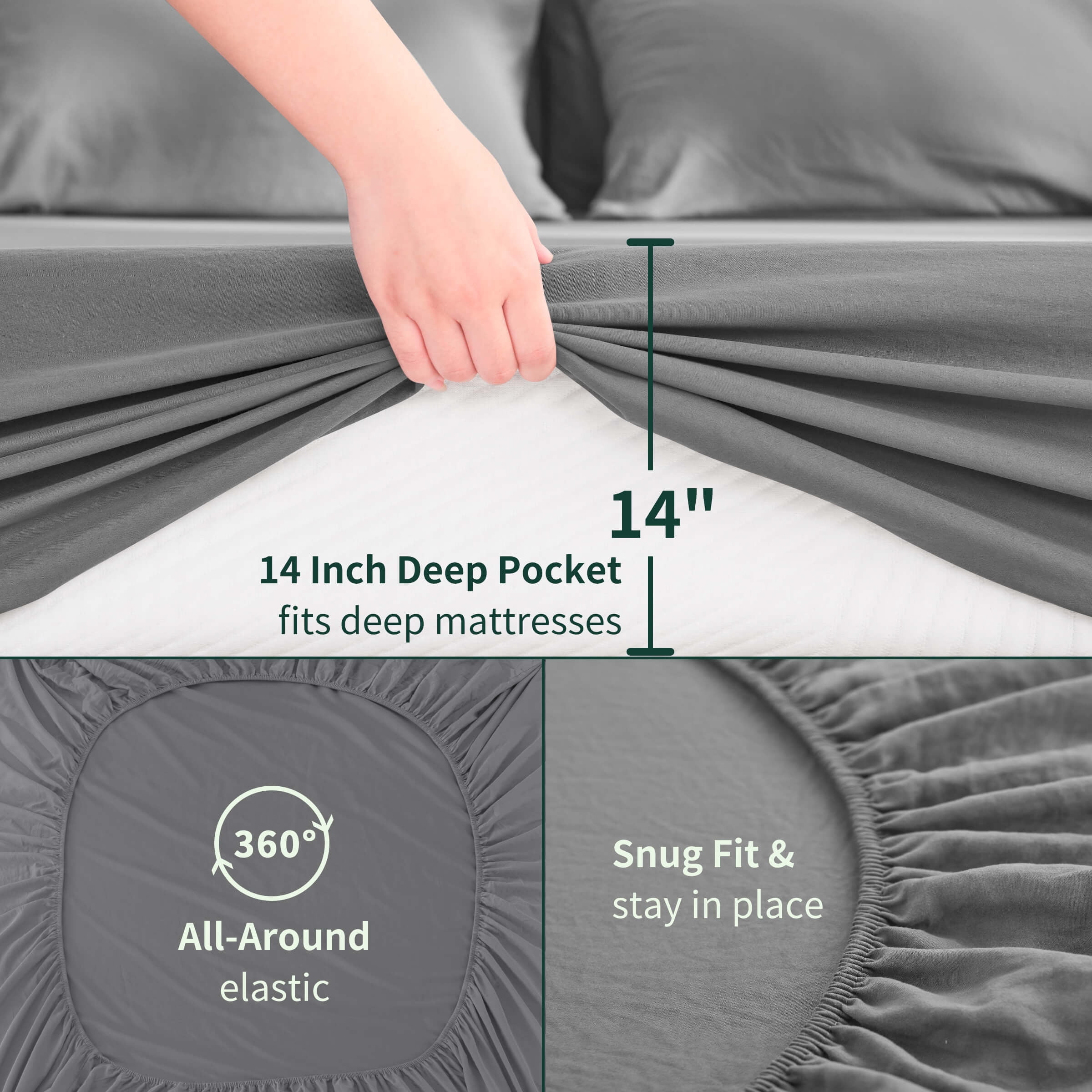 Subrtex Bed Sheets Twin XL Size, 3 Piece Sheet Set, Fitted Sheet and Pillowcase, Twin XL Sheets Deep Pocket, Super Soft Breathable Cooling Sheets, Gray