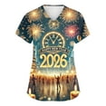 thumbnail image 3 of Garbnen Happy New Year Print Scrubs Tops Plus Size Stretch V Neck Short Sleeve Woman Shirt Xmas Valentine's Day Holiday Prints Nursing Medical Uniform, 3 of 7