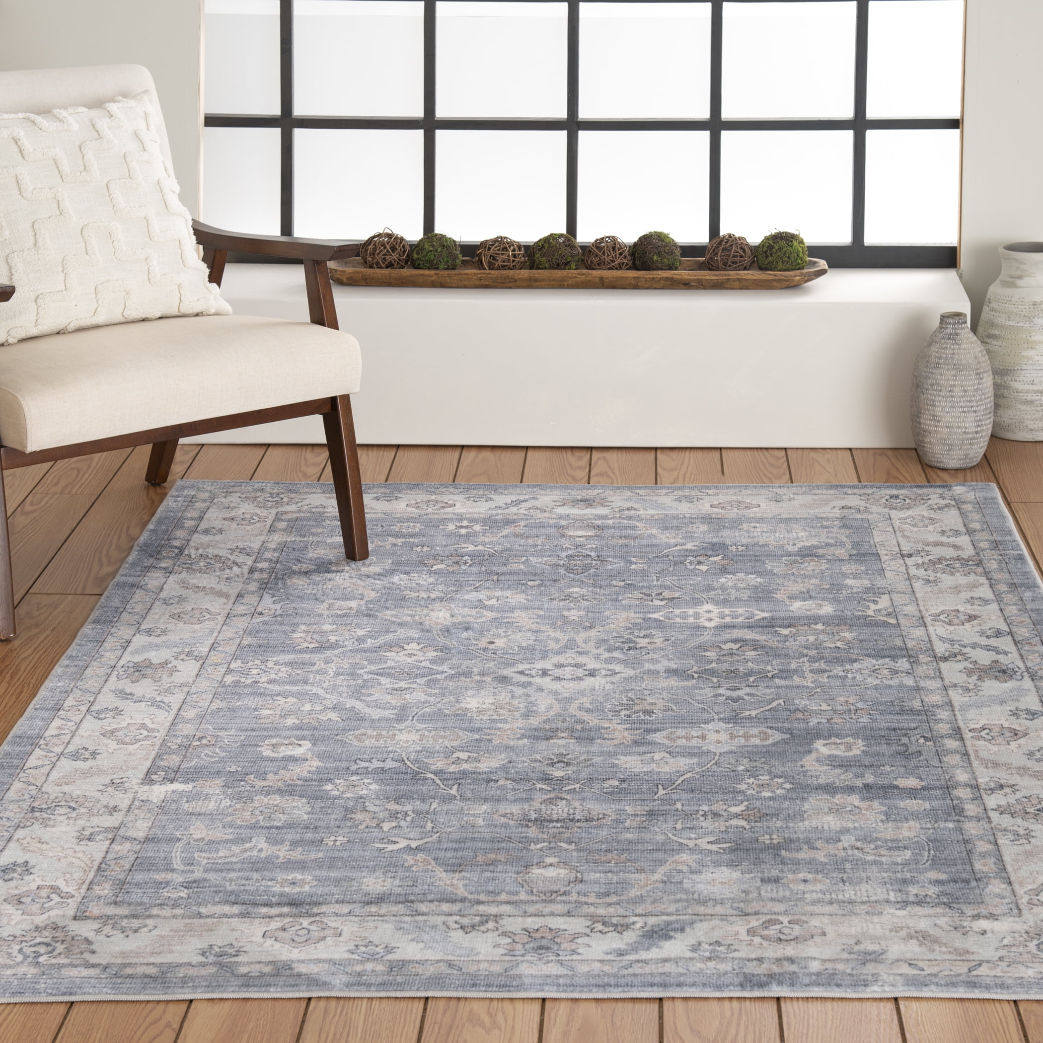 Better Homes & Gardens Blue Persian Machine Washable Faux Fur Indoor Area Rug, 5'x7'