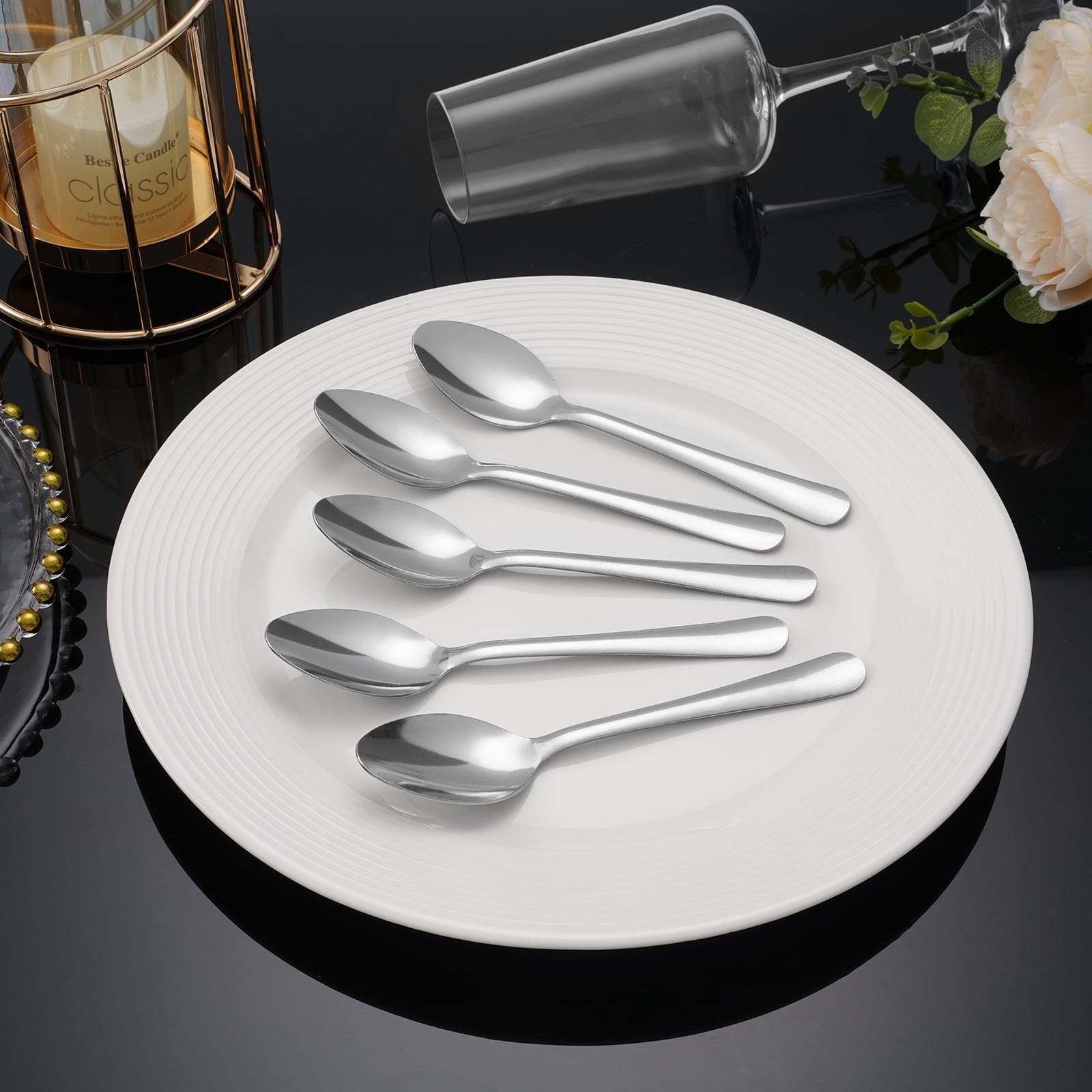 Hansmart 120pcs Dinner Spoons,7.1" Stainless Steel Spoons Silverware, Kitchen Essential Dinner Spoons, Table Spoon for Home Kitchen Restaurant, Party, Catering, Picinc, Dishwasher Safe