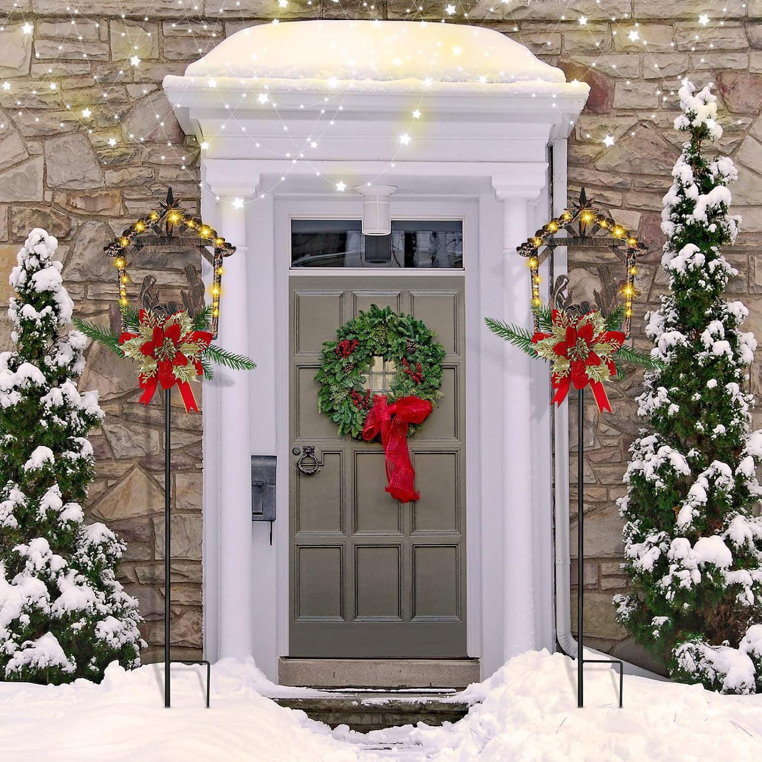 2 Pcs Nativity Scene Outdoor Yard Stakes Metal Christmas Light Decorations LED Christmas Decorations Nativity Scene Outdoor Solar Outdoor Lighted Nativity Scene for Pathway Garden Lawn (Classic)