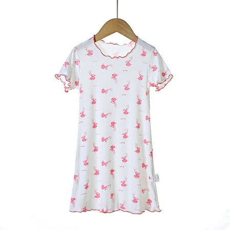 

KYAIGUO Little Girls Pajamas Dress Print Soft Breathable Short Sleeve Sleepwear Nightgown Sleep Dress Pjs Sized 3-12T