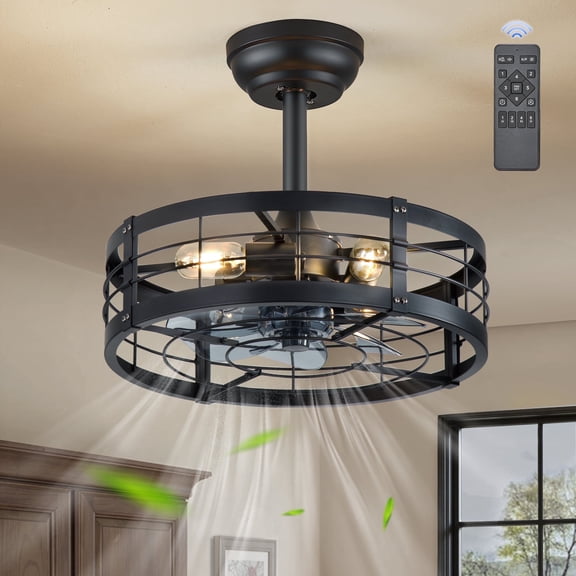 Zardon 18" Black Antique Caged Indoor Ceiling Fan with Pure Copper Motor, Dimmable LED Lights, Remote Control, 6 Speeds