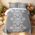 thumbnail image 3 of Erosebridal Vintage Damask Quilt King, Traditional Flower King Coverlet Set, Medium Gray White 3-Piece, 1 Bedspread and 2 Pillowcases, 3 of 7