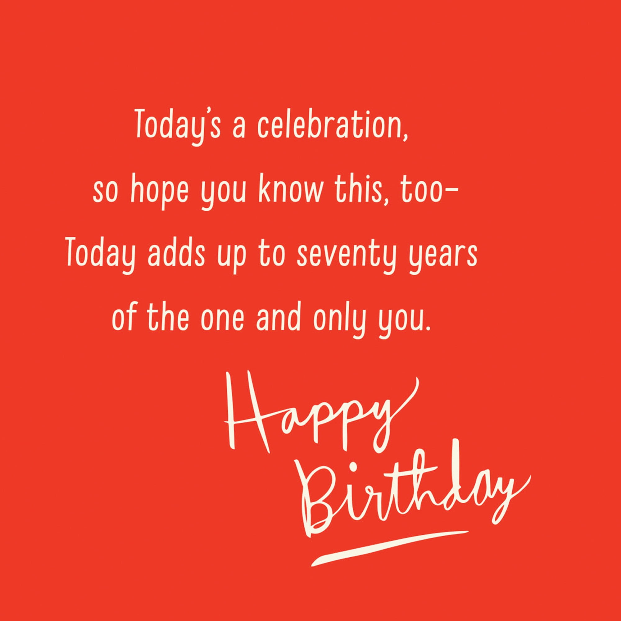 Hallmark 70th Birthday Card (Today Adds Up to One and Only You)