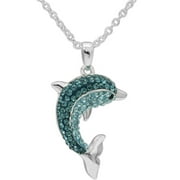 Brilliance Fine Jewelry Blue Ombre Crystal Fine Silver-Tone Dolphin Pendant Necklace