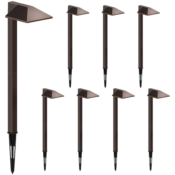 GOODSMANN Landscape Lighting 8PK Low Voltage Path Lights LED 1W 100 Lumen 3000K Outdoor Lighting with Metal Stake and Connector Oil Rubbed Bronze Finish 9901-2101-B8