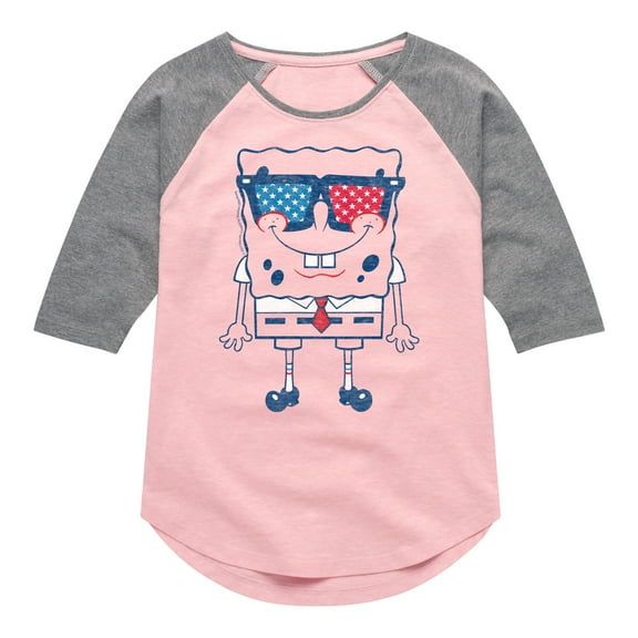 SpongeBob SquarePants -  Flag Fill Sunglasses  - Toddler & Youth Girls Raglan Graphic T-Shirt