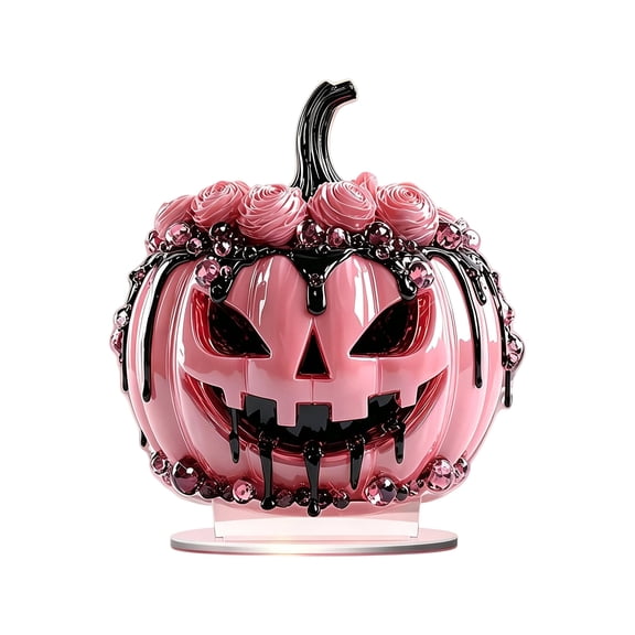 DVKOVI Pink Jack O Lantern Acrylic Stand Decor Rose Rhinestone Drip Pumpkin Ornament Halloween Table Centerpiece one Size